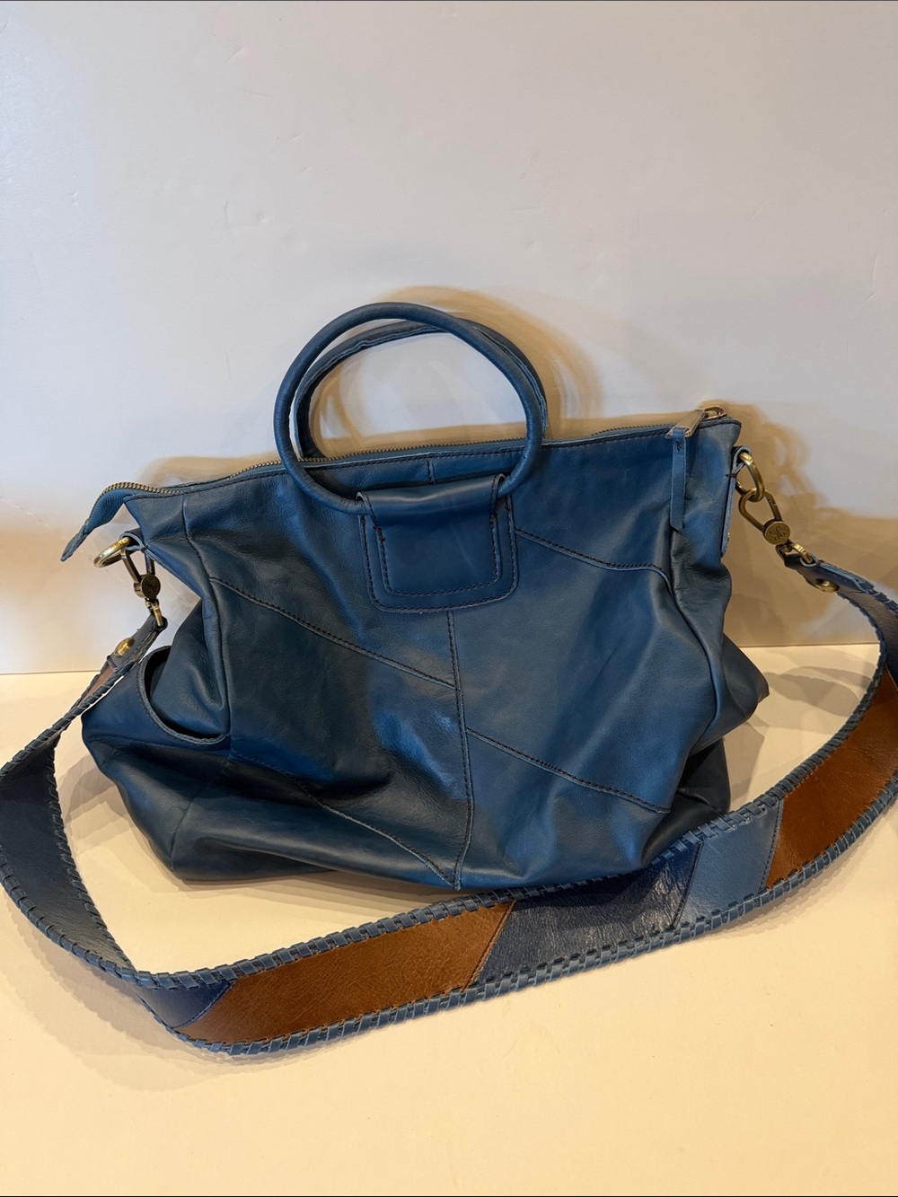 HOBO Blue Leather Shoulder Bag with Accent Strap